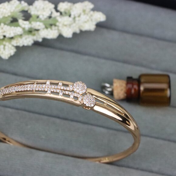 Rose Gold Bangle with Dual Crystal Circles & Geometric Design, XPBL0487 - Picture 11 of 11